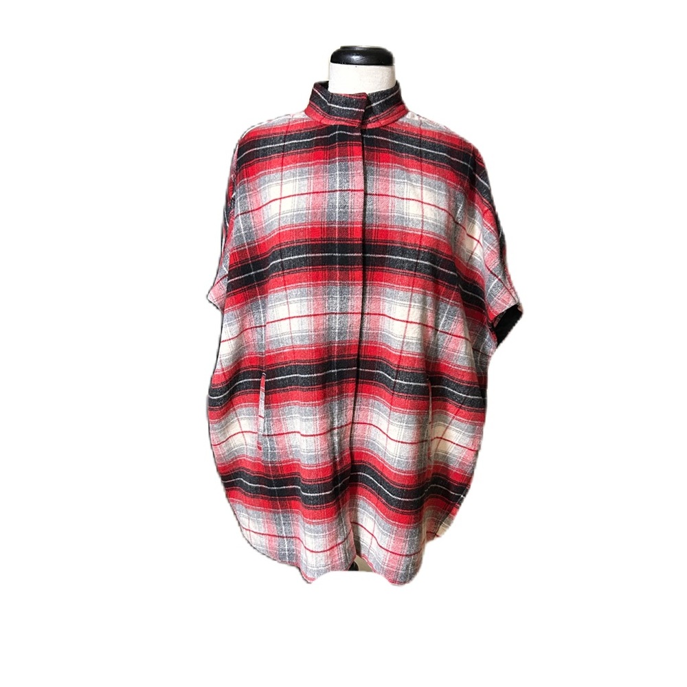 Eddie Bauer Wool Blend Cape Blanket Poncho size M Plaid Fall Winter Lumber Jill